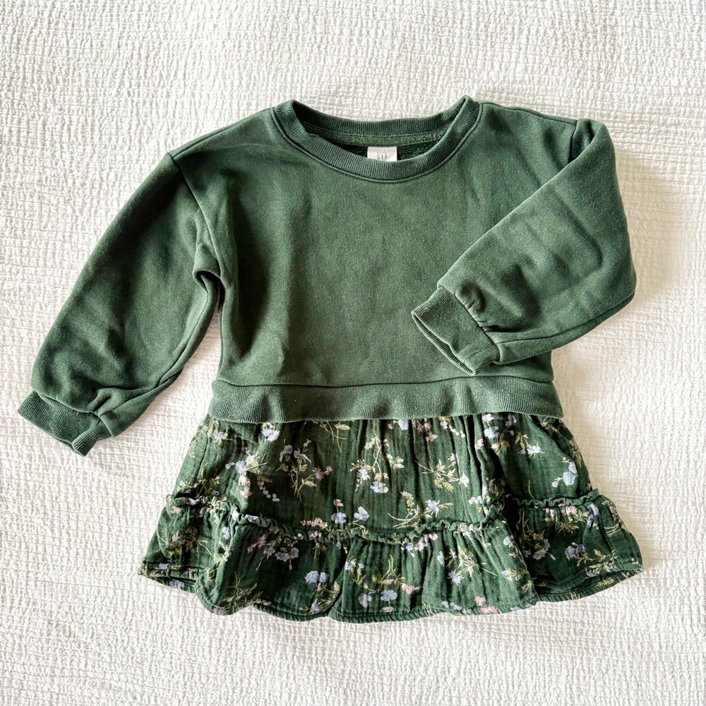 GAP Green Floral Sweatshirt Dress - Toddler Girl Size 2T